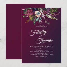 Burgundy Watercolor Floral Wedding Einladung