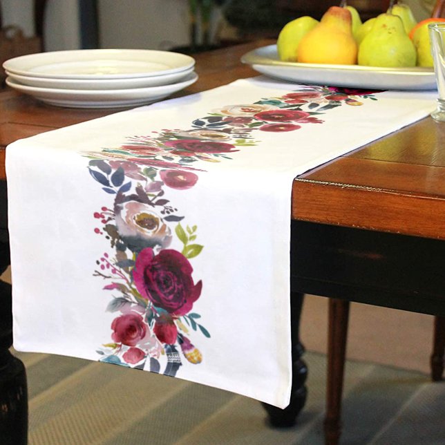Burgundy Watercolor Florals Kurzer Tischläufer (Von Creator hochgeladen)