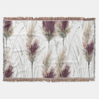 Burgundy Watercolor Fluffy Grasses Decke