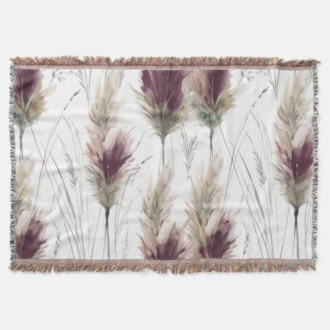 Burgundy Watercolor Fluffy Grasses Decke (Vorderseite)
