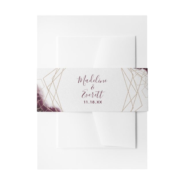 Burgundy Watercolor Geometric Wedding Monogram Einladungsbanderole (Vorderseite Beispiel)