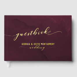 Burgundy Watercolor Gold Script Hochzeit Gästebuch