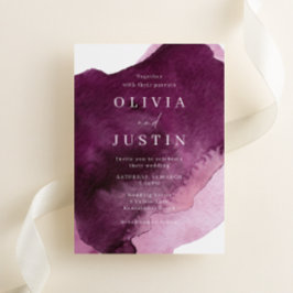 Burgundy Watercolor Moderne Hochzeit Einladung