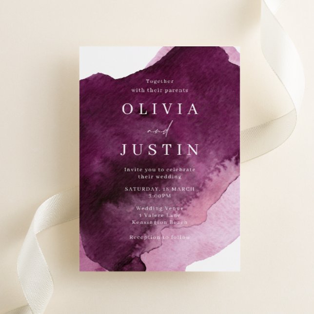 Burgundy Watercolor Moderne Hochzeit Einladung (Von Creator hochgeladen)