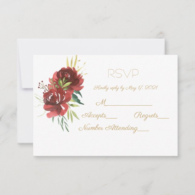 Burgundy Watercolor Rose Bouquet RSVP Karte (Vorderseite)