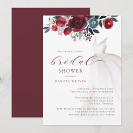 Burgundy Watercolor Wedding Dress Brautparty Einladung