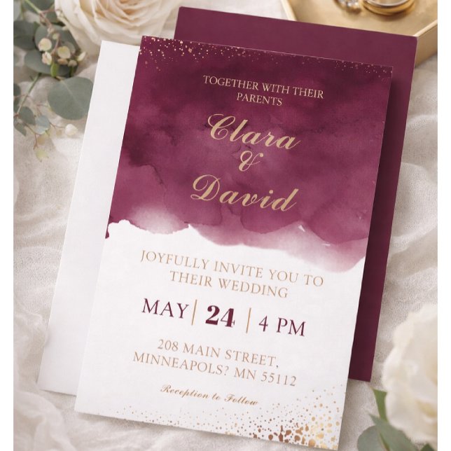 Burgundy Watercolor Wedding Invitation (Créateur téléchargé)