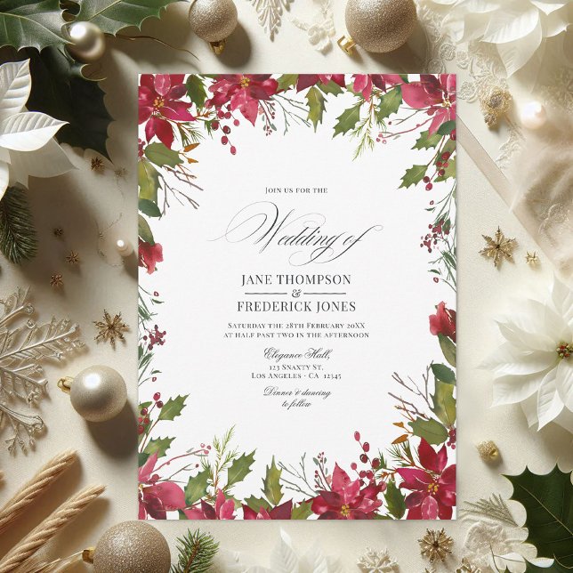 Burgundy Watercolor Weihnachtsfeier Einladung (Burgundy Watercolor Floral Christmas Wedding Invitation)