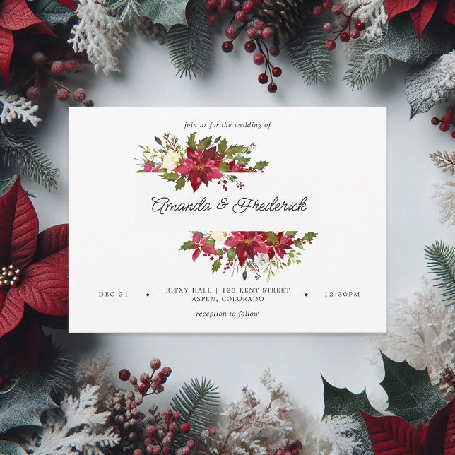 Burgundy Watercolor Weihnachtsfeier Einladung (Burgundy Watercolor Floral Christmas Wedding Invitation)
