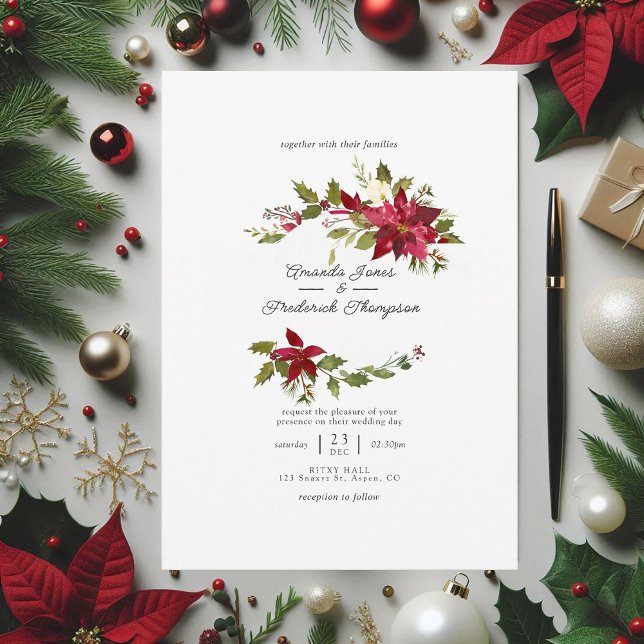 Burgundy Watercolor Weihnachtsfeier Einladung (Burgundy Watercolor Floral Christmas Wedding Invitation)