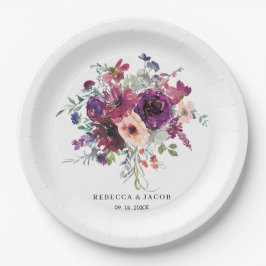 Burgundy Watercolor Wildblumen Boho Wedding Pappteller