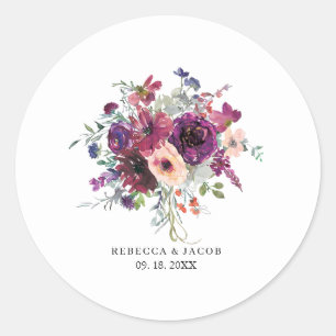 Burgundy Watercolor Wildblumen Boho Wedding Runder Aufkleber