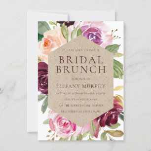 Burgundy Watercolor Wreath Brautparty Brunch Einladung