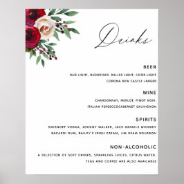 Burgundy Wedding Bar Menu Poster