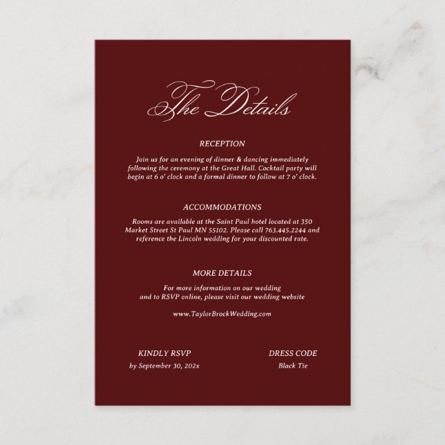 Burgundy Wedding Begleitkarte (Vorderseite)