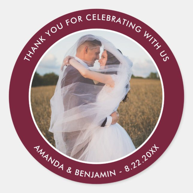 Burgundy Wedding danke Ihnen Foto Stickers (Vorderseite)