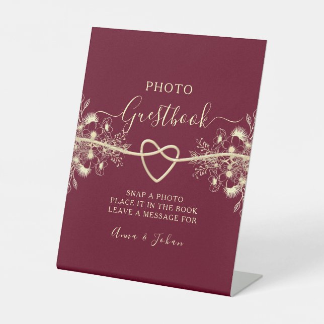 Burgundy Wedding Foto Gäestbook Sockelschild (Vorderseite)