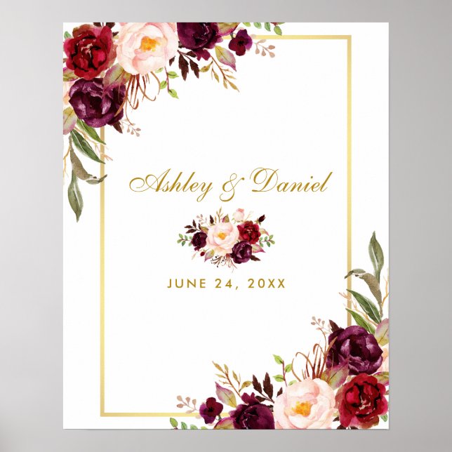 Burgundy Wedding Guest Book Alternative Poster (Vorne)