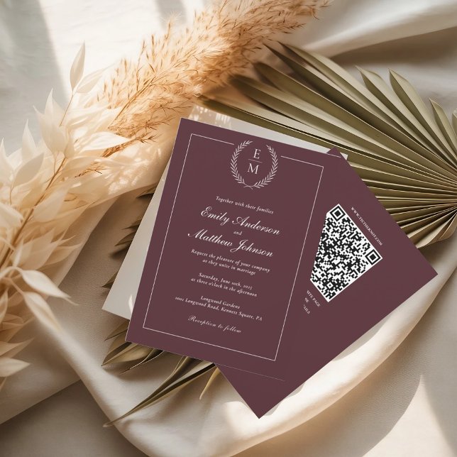Burgundy Wedding Invitation QR Code (Créateur téléchargé)