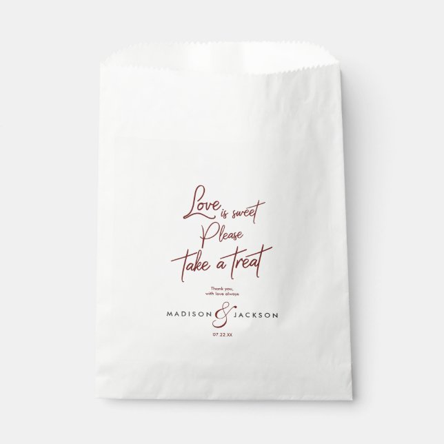 Burgundy Wedding Liebe ist Sweet Nimm eine Leckere Geschenktütchen (Vorderseite)