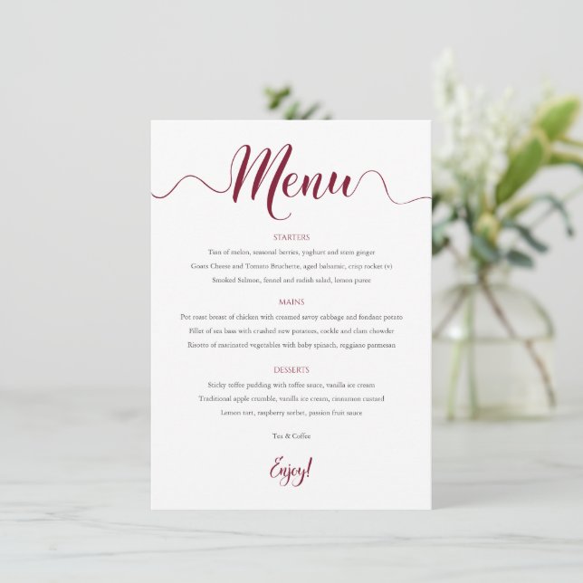 Burgundy Wedding Menu Card 12x18 Menükarte (Stehend Vorderseite)