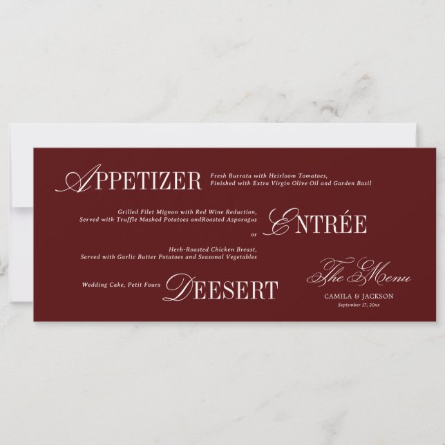 Burgundy Wedding Menu Card Einladung (Vorderseite)