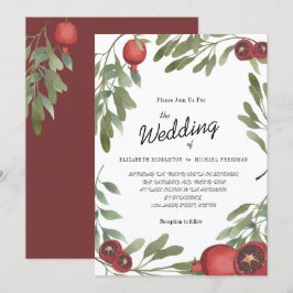 Burgundy Wedding Pomegranates Botanische Blätter Einladung