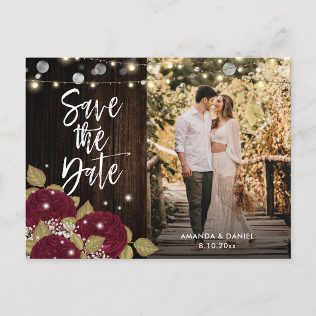Burgundy Wedding Save the Date Foto Postkarten (Vorderseite)