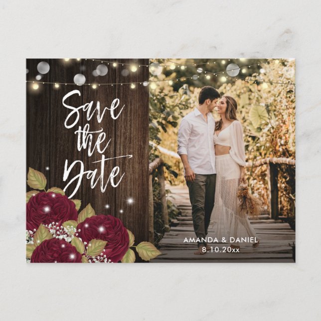 Burgundy Wedding Save the Date Foto Postkarten (Vorderseite)