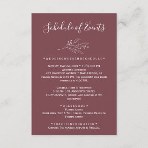 Burgundy Wedding Schedule Card Begleitkarte