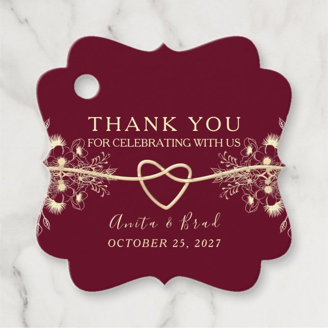 Burgundy Wedding Vielen Dank Geschenkanhänger (Vorderseite)