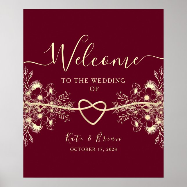 Burgundy Wedding Welcome Poster (Vorne)