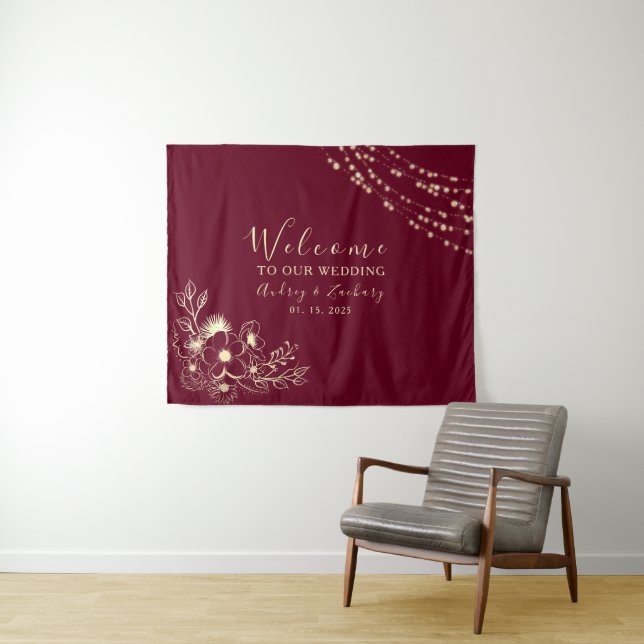 Burgundy Wedding Willkommen Wandteppich (Beispiel (Horizontal))