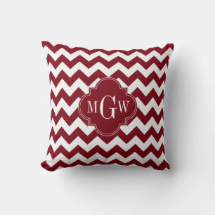 Burgundy Welches Zickzack Burgundy 3 Initial Monog Kissen