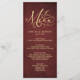 Burgundy Whimsical Perchment Gold Kalligrafie Menükarte