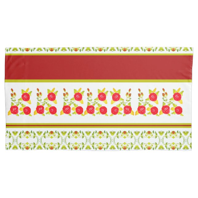 Burgundy White and Lime Green Kissenbezug (Vorderseite-Links)