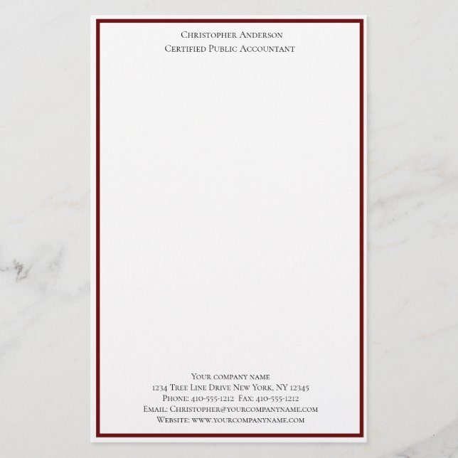 Burgundy White Beruflich Business Personalisiert Briefpapier (Vorderseite)