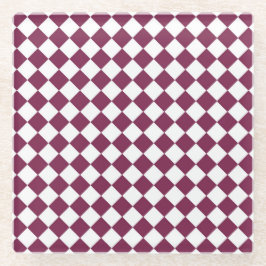 Burgundy White Checker Diamond Pattern Glasuntersetzer
