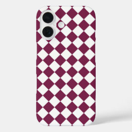 Burgundy White Checker Diamond Pattern iPhone 16 Hülle