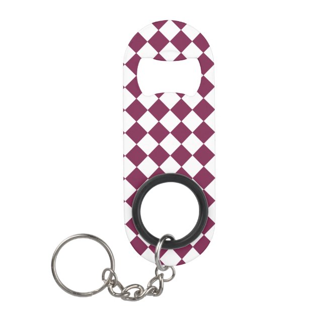 Burgundy White Checker Diamond Pattern Mini Flaschenöffner (Vorderseite)