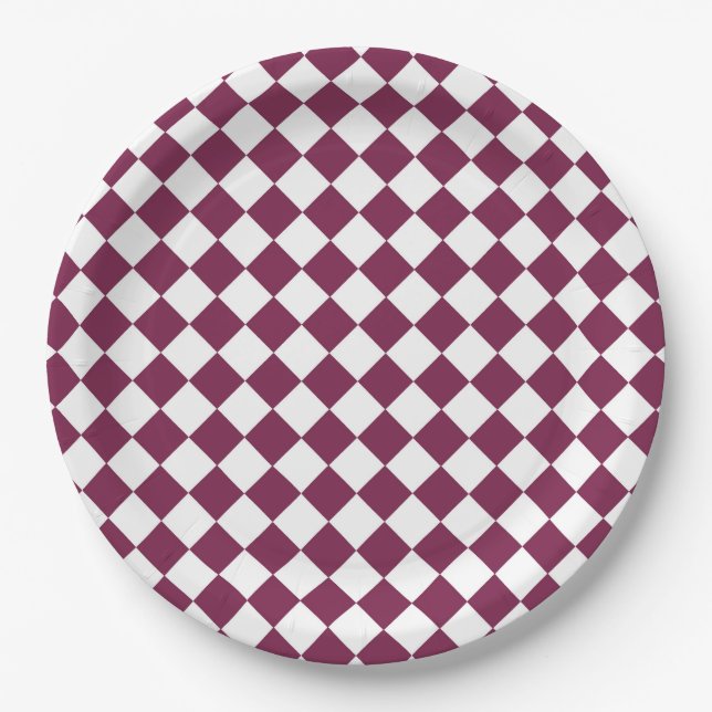 Burgundy White Checker Diamond Pattern Pappteller (Vorderseite)