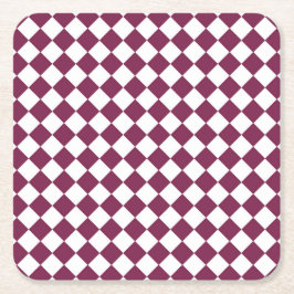 Burgundy White Checker Diamond Pattern Rechteckiger Pappuntersetzer