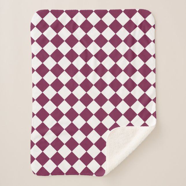 Burgundy White Checker Diamond Pattern Sherpadecke (Vorderseite)