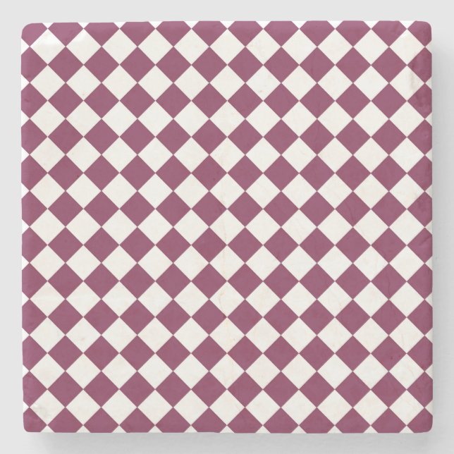 Burgundy White Checker Diamond Pattern Steinuntersetzer (Vorderseite)