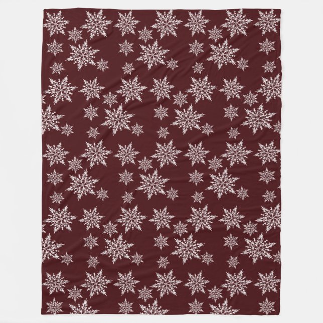 Burgundy White Christmas Snowflakes Fleecedecke (Vorderseite)