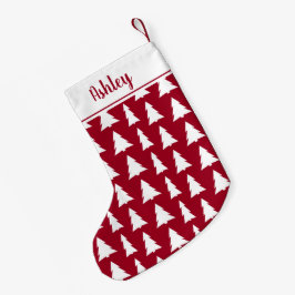 Burgundy White Christmas Tree Muster Ihr Name Kleiner Weihnachtsstrumpf