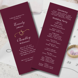 Burgundy White Elegant Script Herbst Winter Weddin Programm