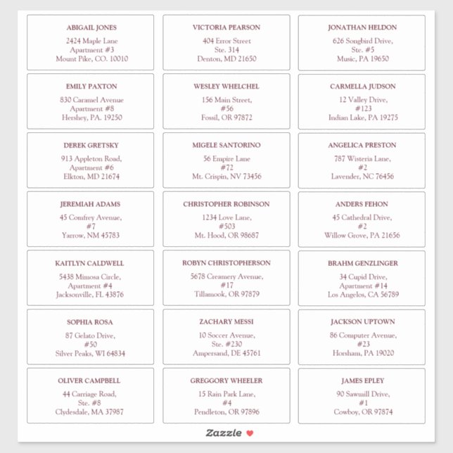 Burgundy White Floral Wedding Guest Address Labels (Blatt)