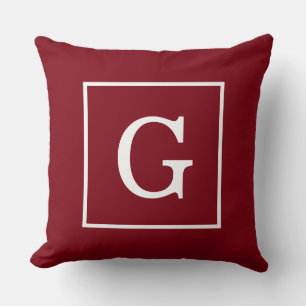 Burgundy White Gerahmt Initial Monogram Kissen