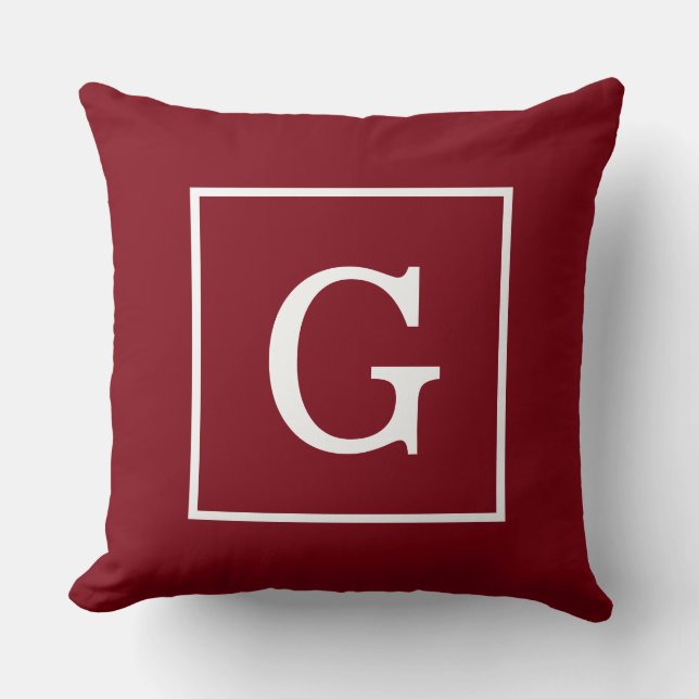 Burgundy White Gerahmt Initial Monogram Kissen (Vorderseite)